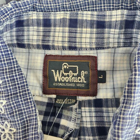 Vintage Woolrich Patchwork Blue White Plaid Button Down Shirt Cabincore L - Picture 7 of 7